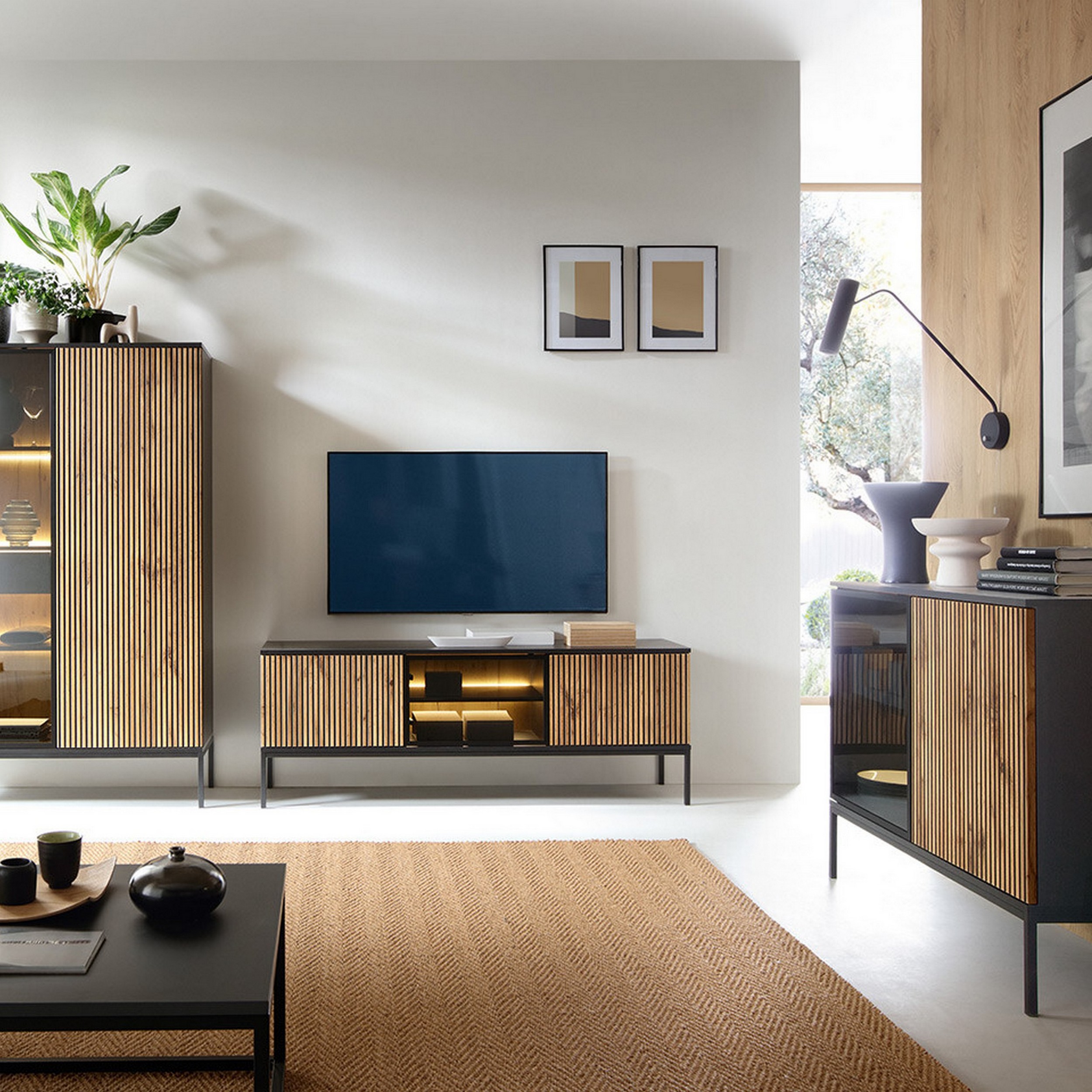 Möbelset Scandinavian Choice Klinkerville till Vardagsrum, TV-Bänk, Vitrinskåp & Sideboard