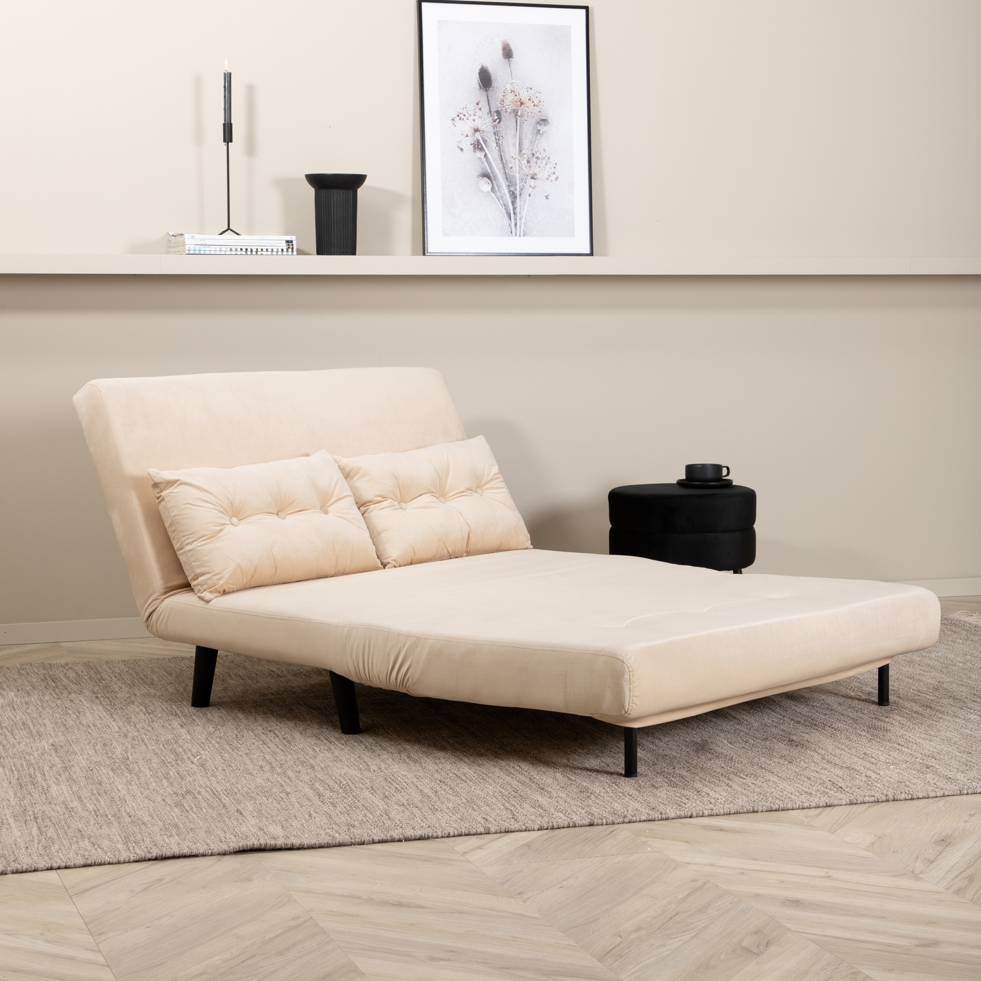 Vicky Folding Bed Double - Black / Beige Velvet Beige
