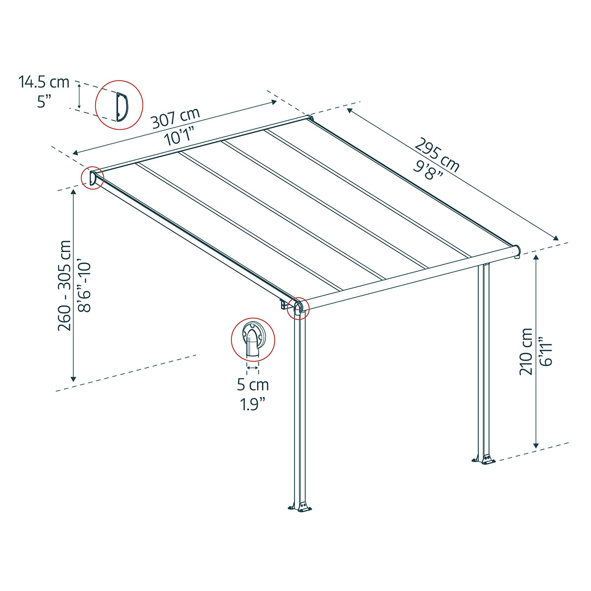 OLYMPIA PATIO COVER 3X3.05 GREY CLEAR 3 x 3 m