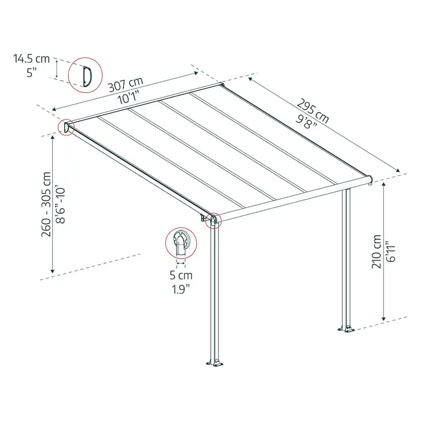 OLYMPIA PATIO COVER 3X3.05 GREY CLEAR 3 x 3 m