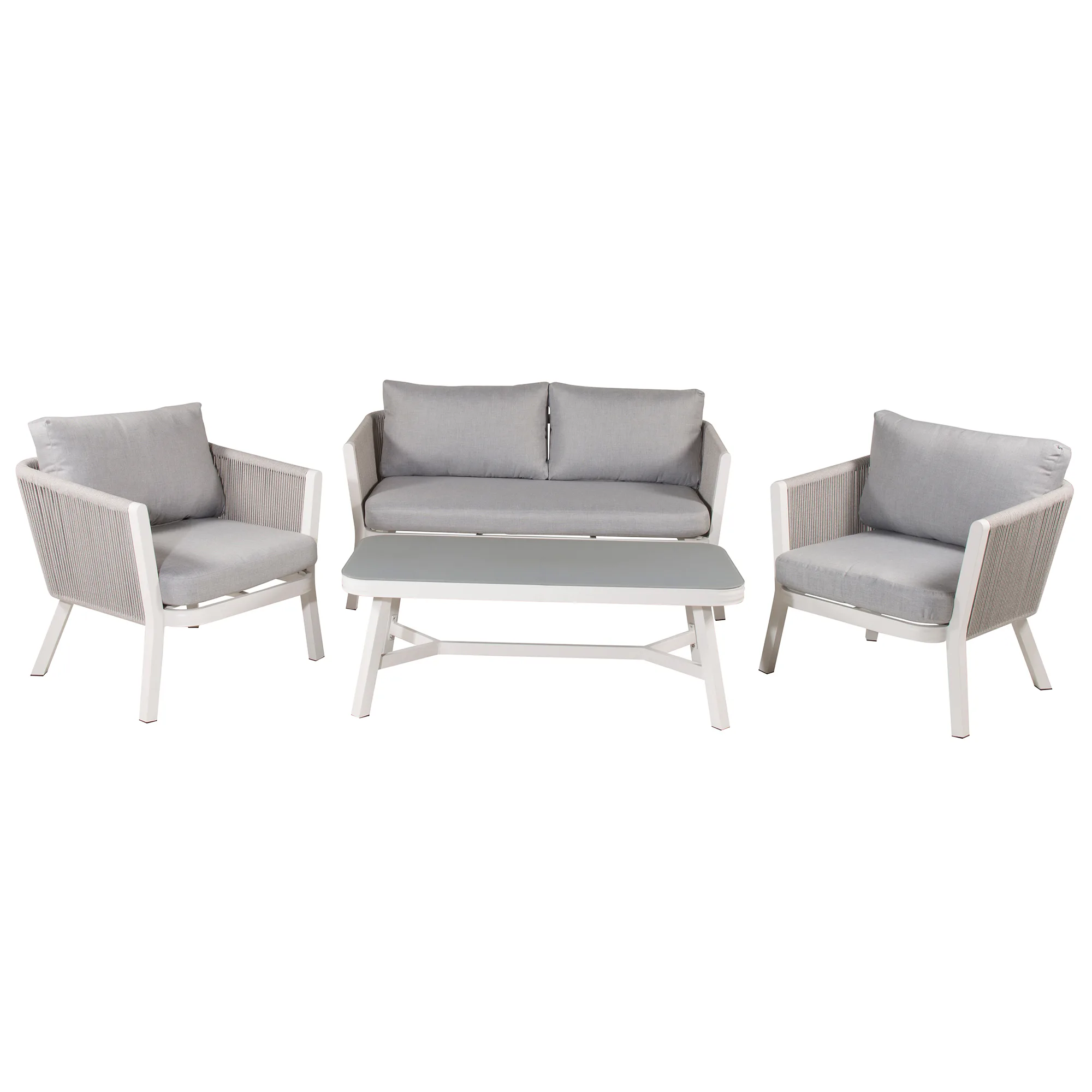 Virya Lounge set (3+2+1) White alu / Grey rope / grey cushio Vit/Grå