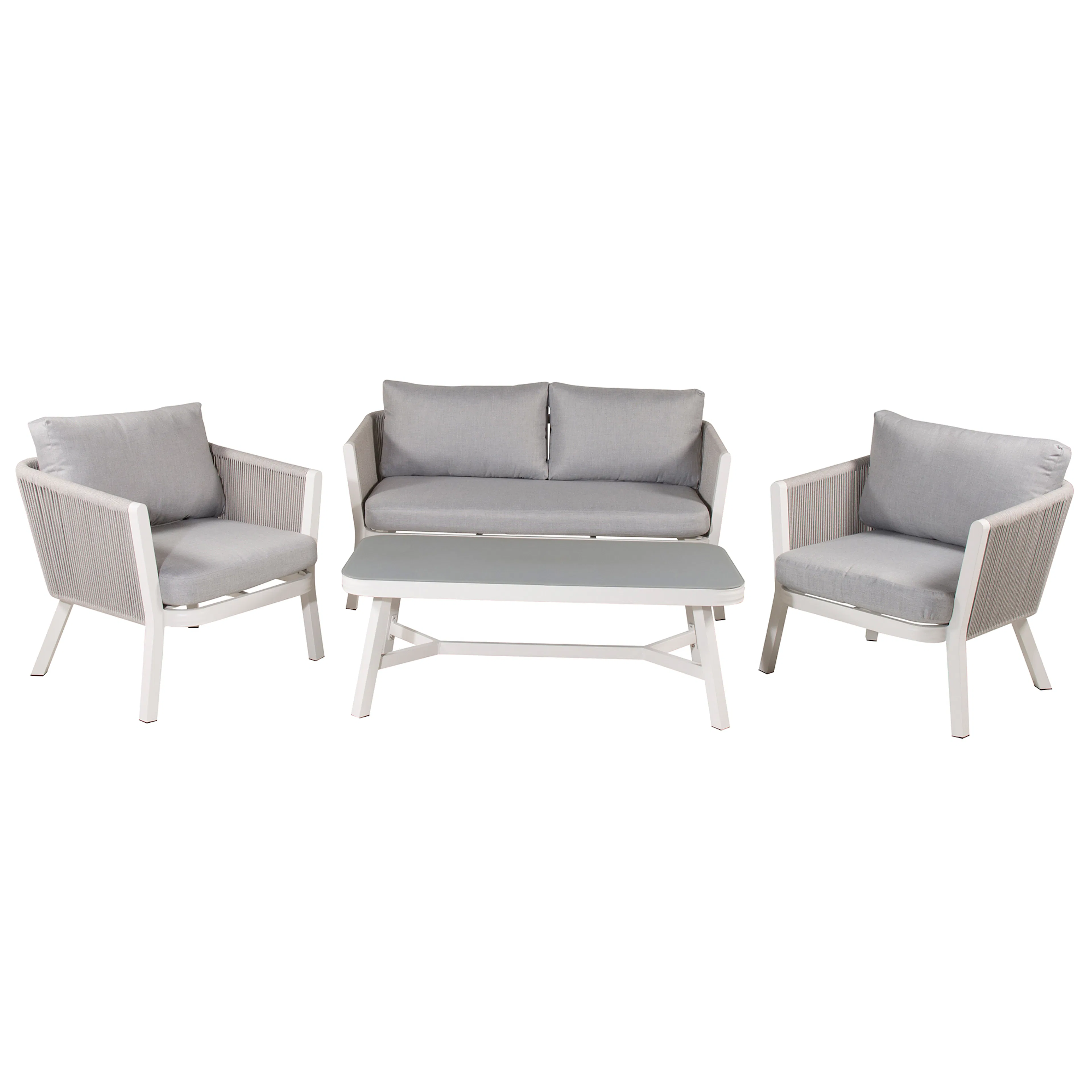 Virya Lounge set (3+2+1) White alu / Grey rope / grey cushio Vit/Grå