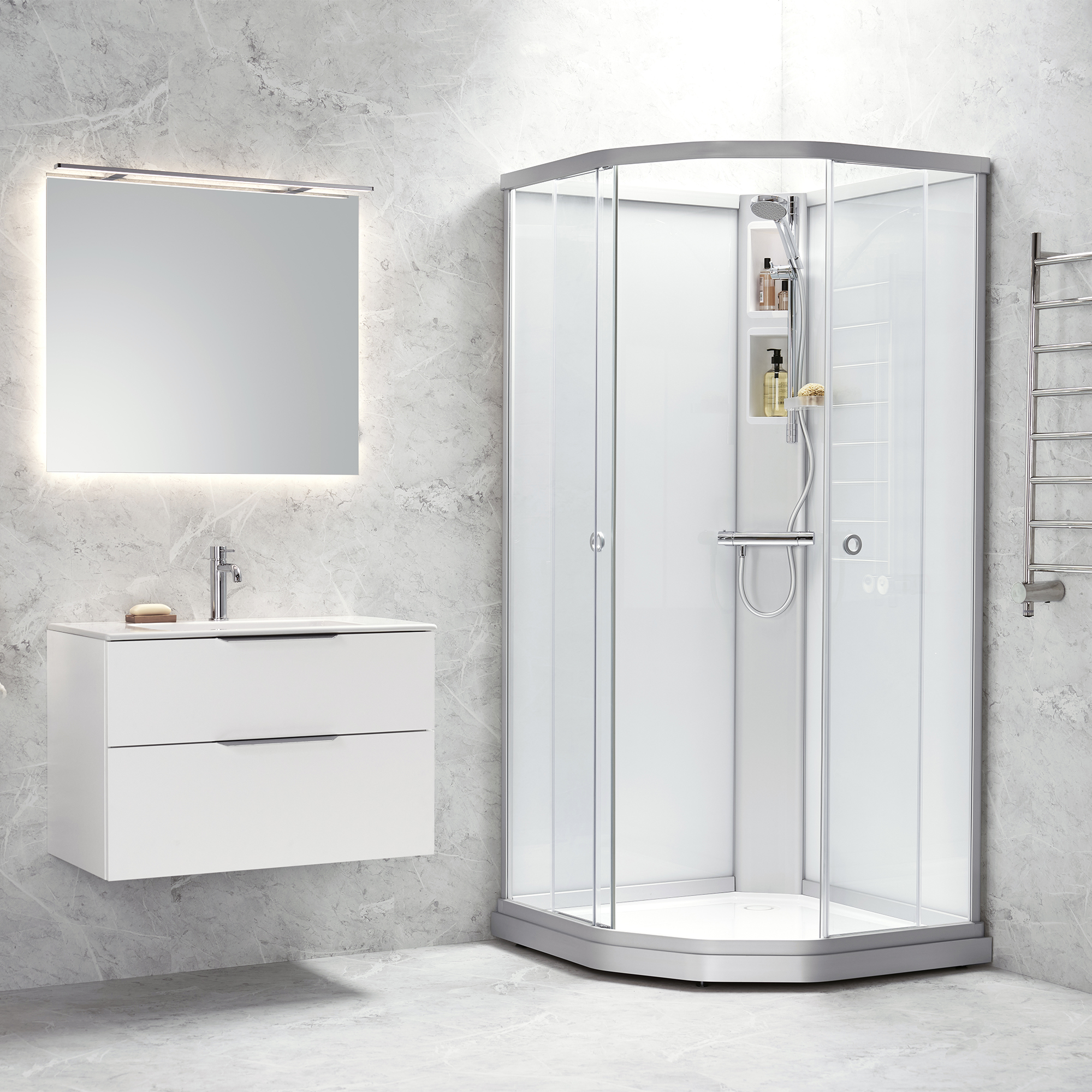 Flow kabin Semi Inklut Bland 91x91 Svart Klar 910x910 mm, Svart Profil, Klarglas