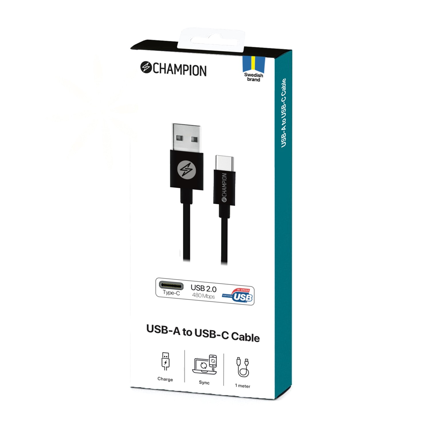 USB-A Champion till USB-C Kabel 1m Svart