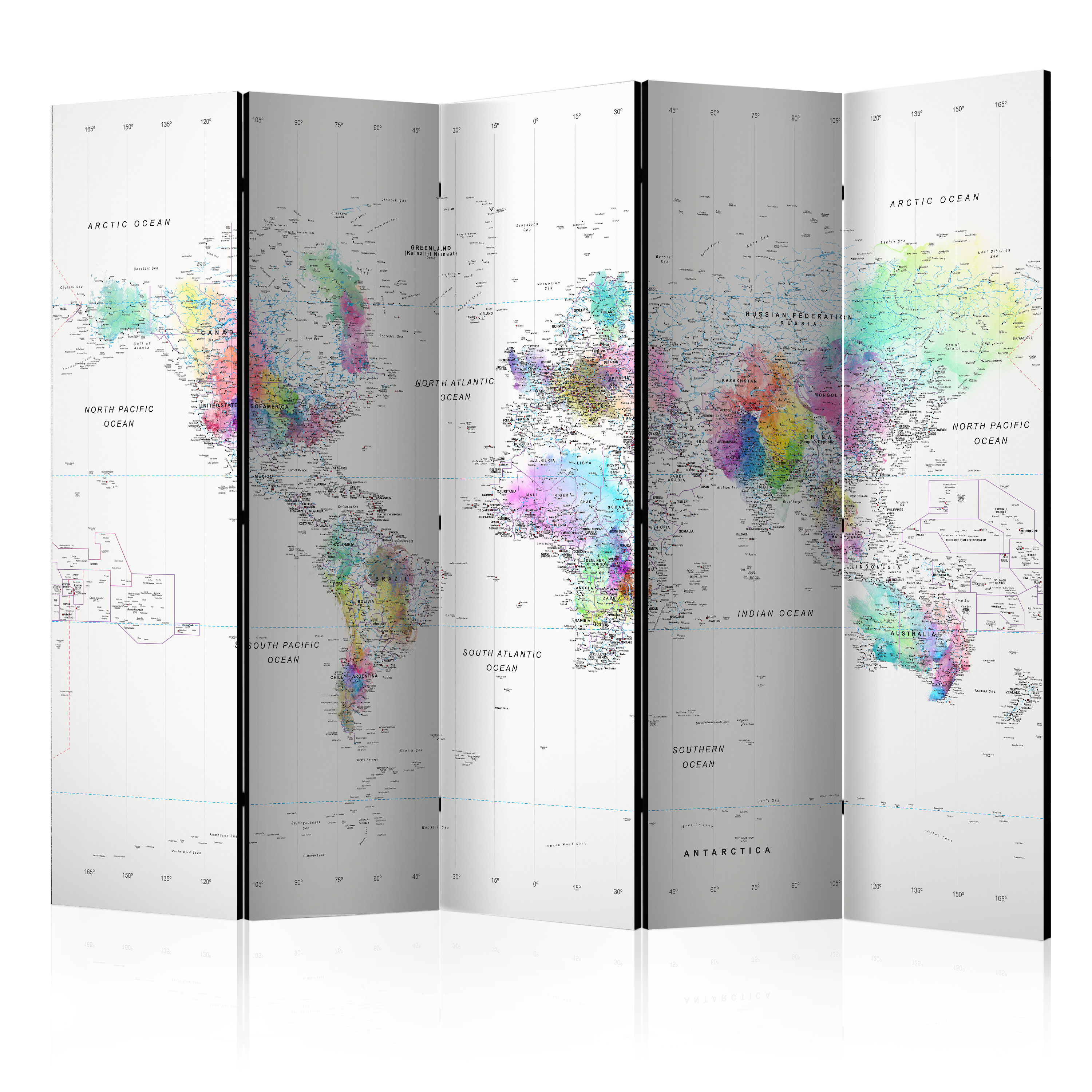 Rumsavdelare Skärmvägg Arkiio White-Colorful World Map 225x172 cm