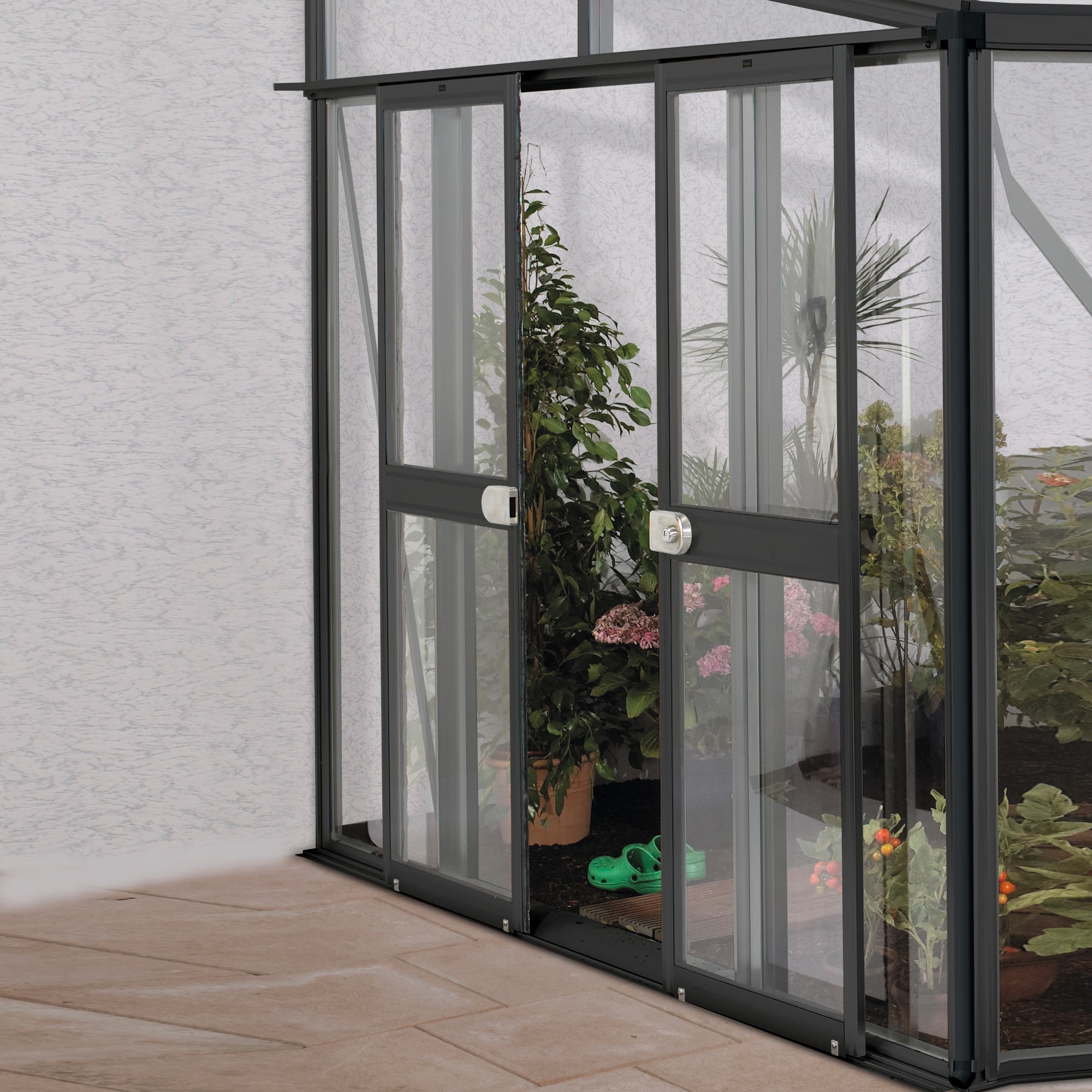 Dörrar Vitavia Helena Dubbeldörrar med Glas Antracit för Växthus