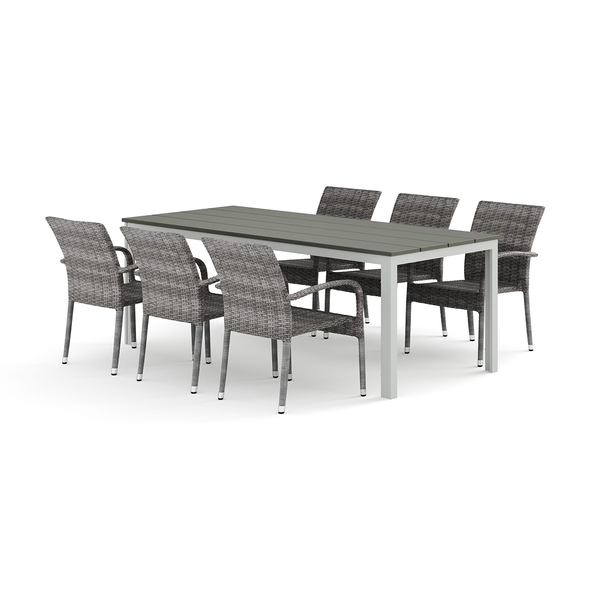 Trädgårdsgrupp Comfort Garden Tunis utomhus matgrupp 205x90 cm med 6 Thor Light Trädgårdsfåtölj