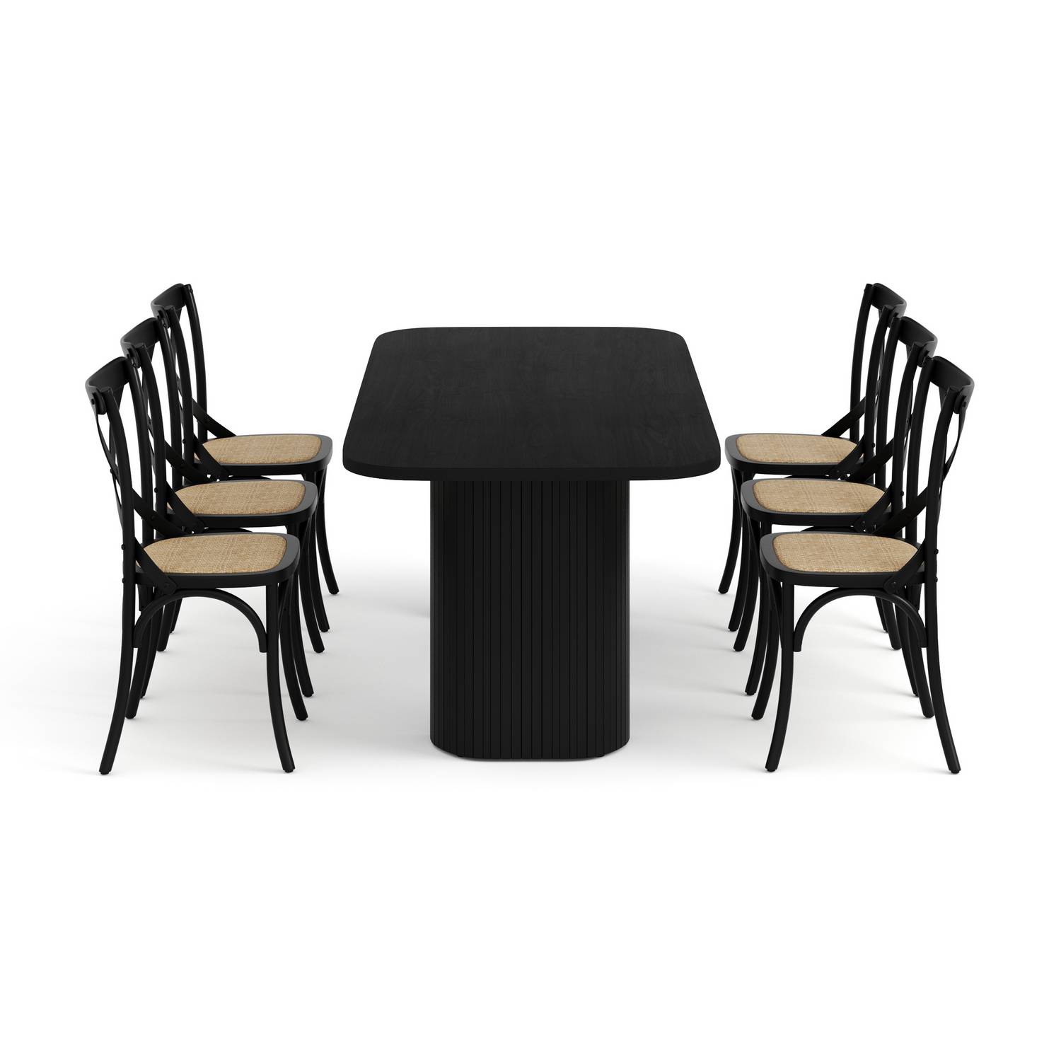 Matgrupp Bark Kopparbo Rektangulärt Matbord 200 cm med 6 Matstol Kalb