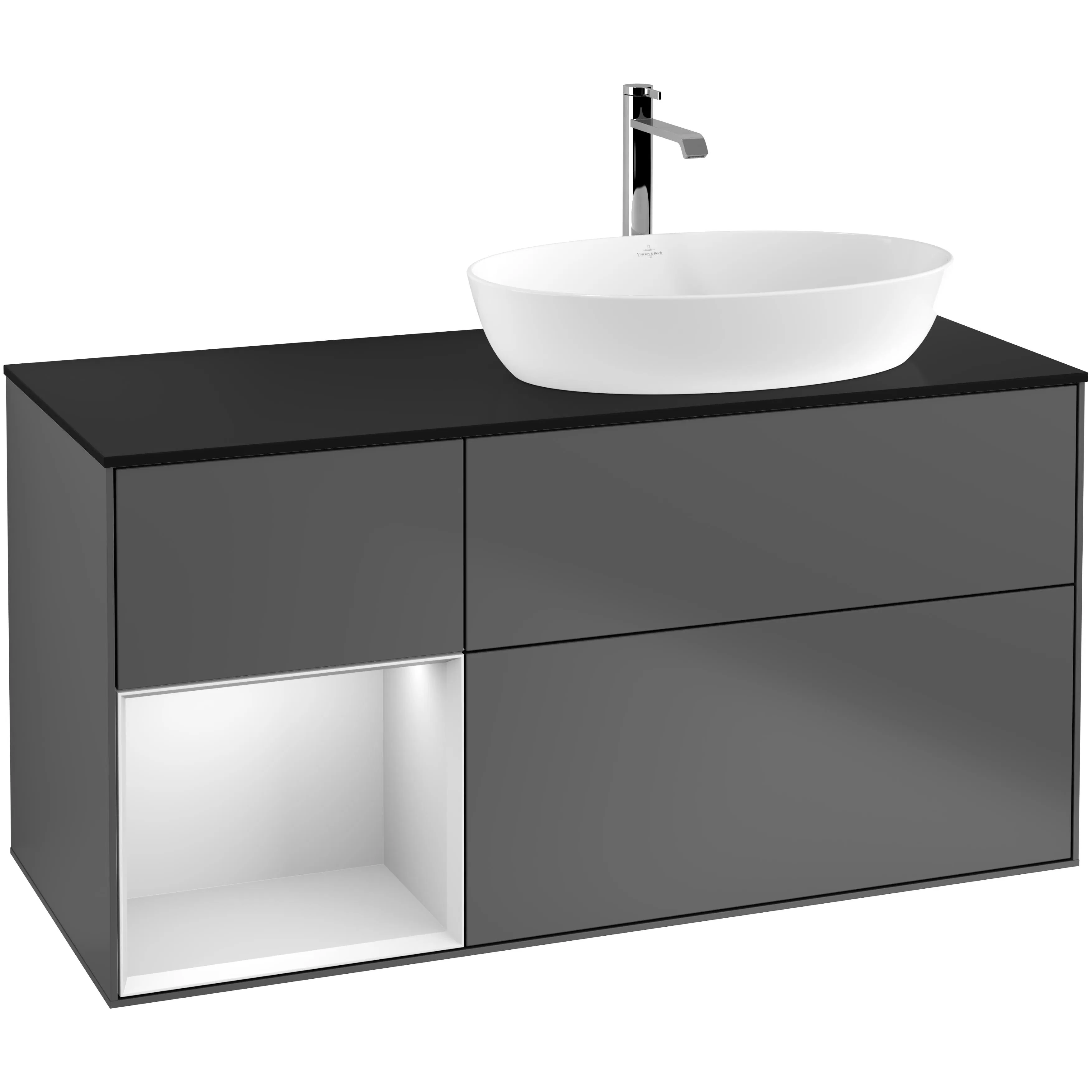 Tvättställsskåp Villeroy & Boch Finion med 3 Lådor Hylla och Bänkskiva för Ocentrerat Tvättställ från Artis & Collaro