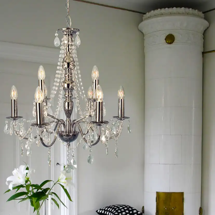 Taklampa Aneta Chateau 9L Krom Kristallkrona