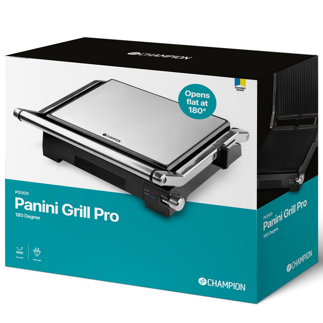 Paninigrill Champion Pro 2in1 med Bordsgrill 2000W PG300 Rostfri