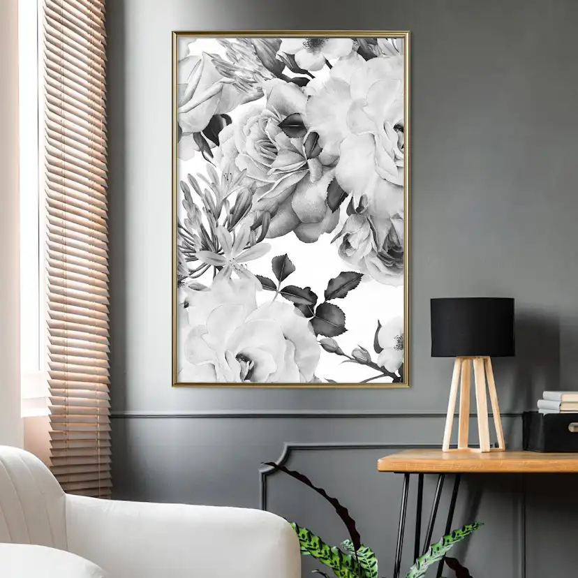 Poster Artgeist Affisch Monochrome Flowers
