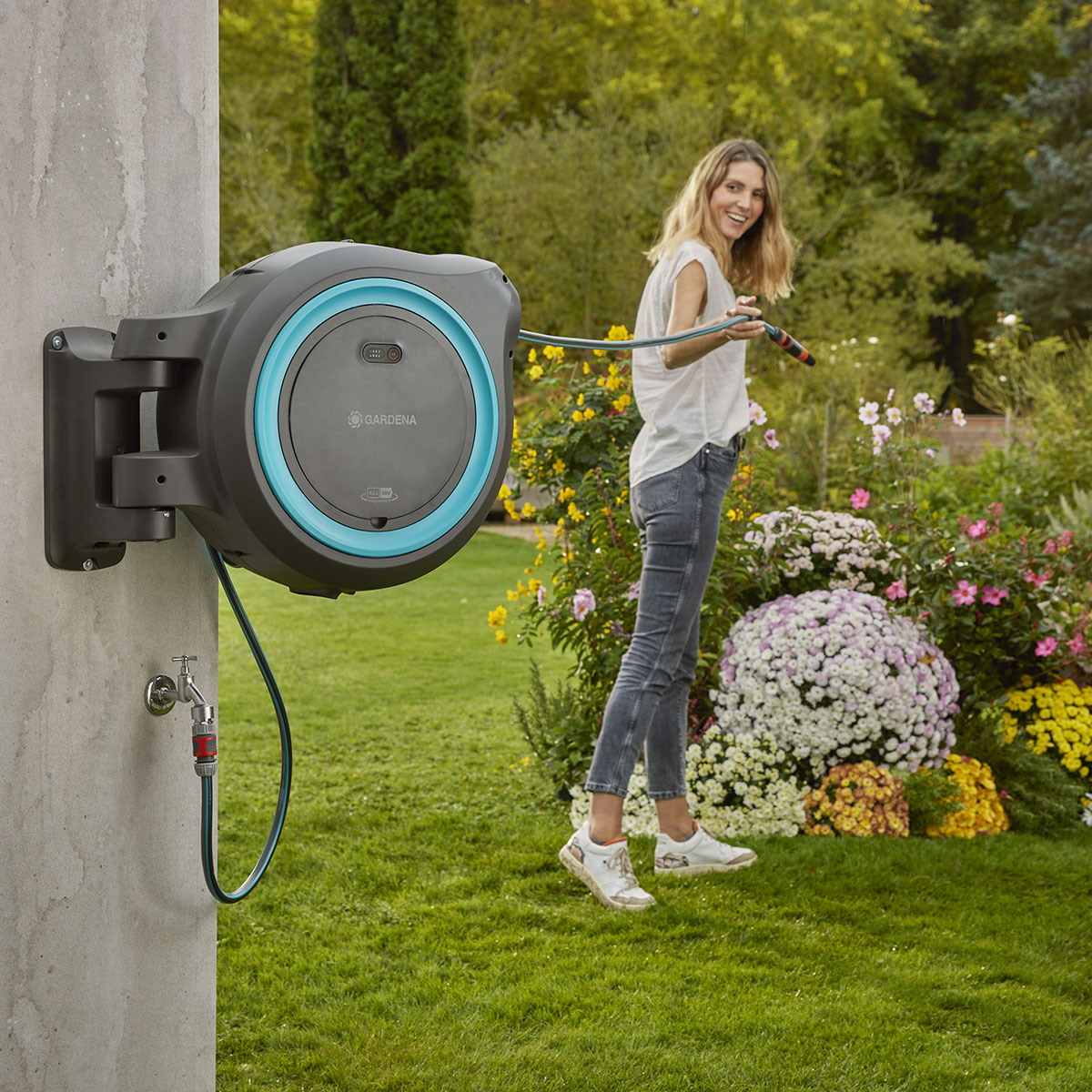 Slangbox Gardena Batteridriven PowerRoll XXL 40 m Med Batteri & Laddare