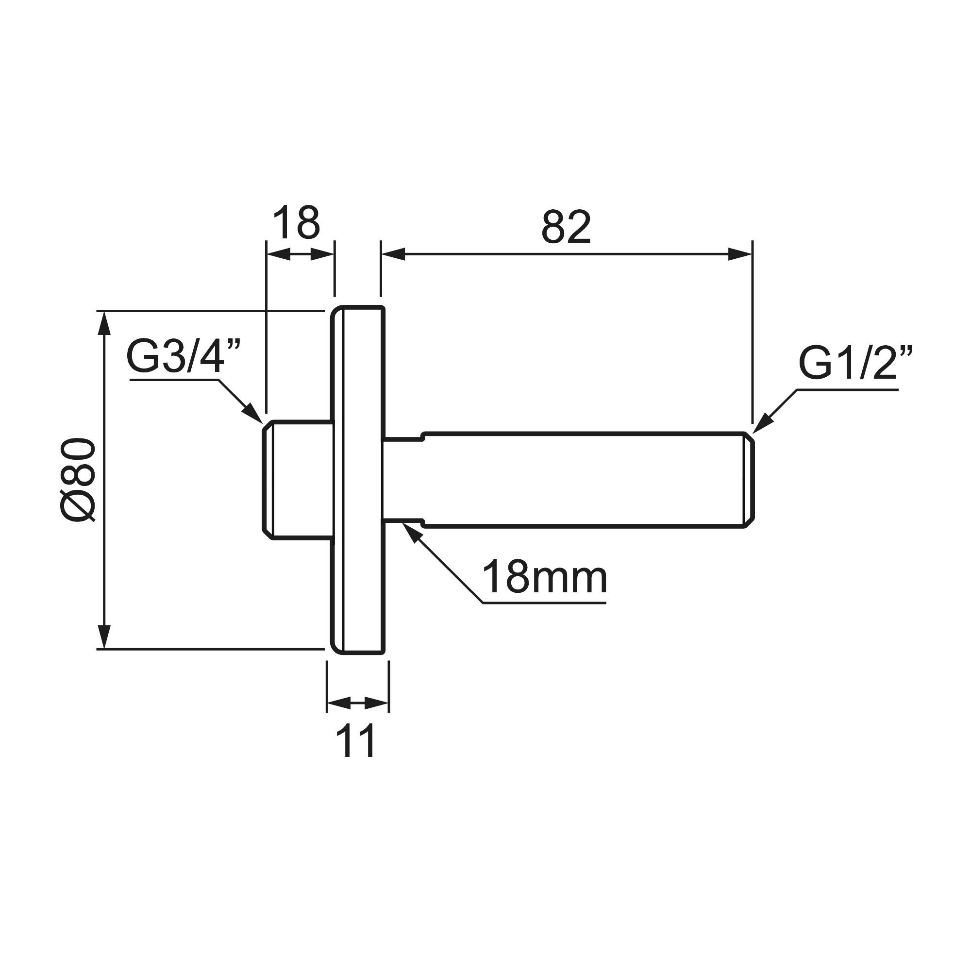 ANSLUTNINGSKOPPLING G3/4 BB Borstad mässing, G3/4, CC-mått: 150 mm