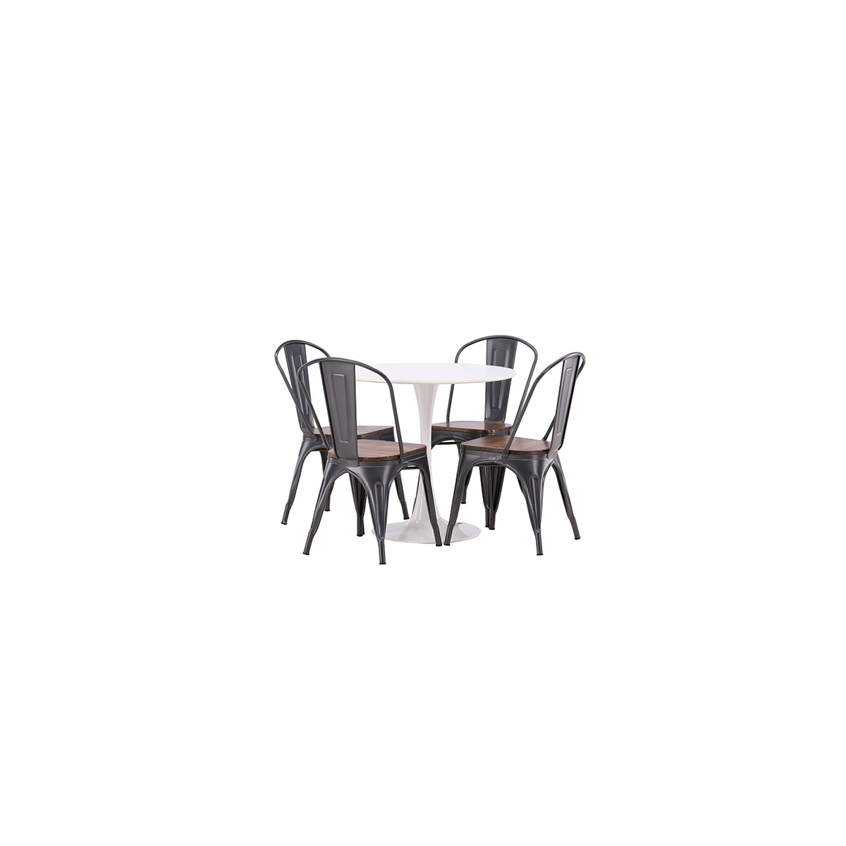 Hamden Dining Table - White MDF+Tempe Dining Chair - Dark gr Vit/Svart/Valnöt