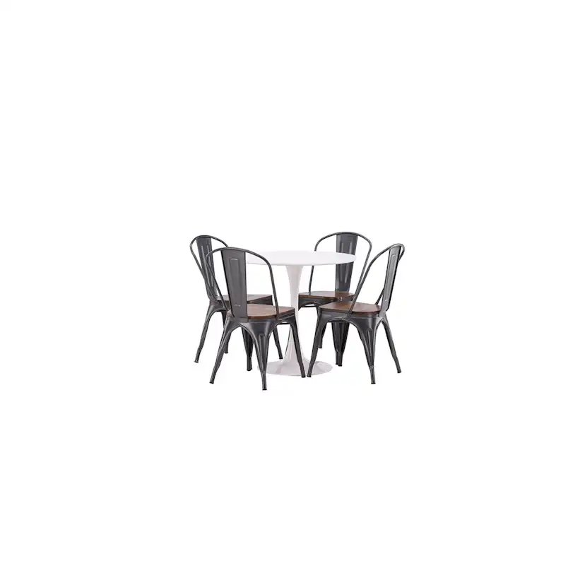 Hamden Dining Table - White MDF+Tempe Dining Chair - Dark gr Vit/Svart/Valnöt