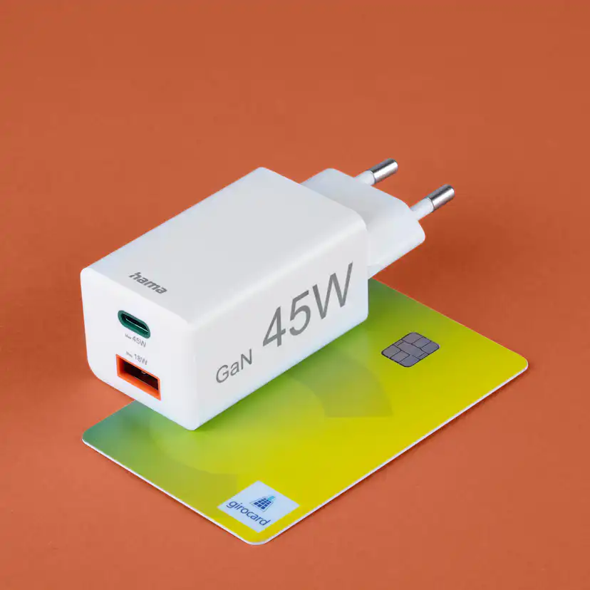 Laddare HAMA 1x USB-C 1x USB-A GaN 45W Vit