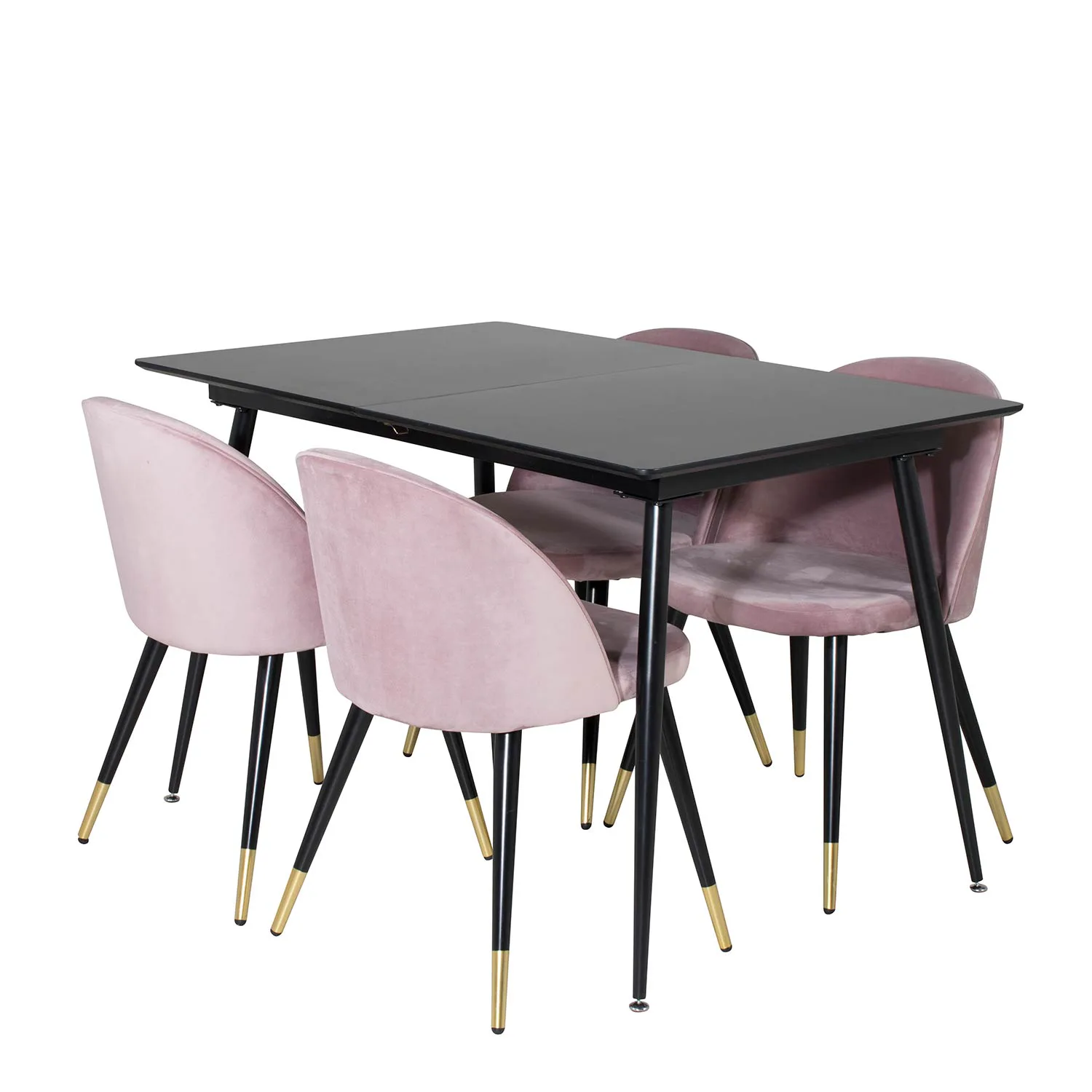 Silar Extention Table-Black Melamine+Velvet Chair-Black_4 Svart/Rosa/Mässing