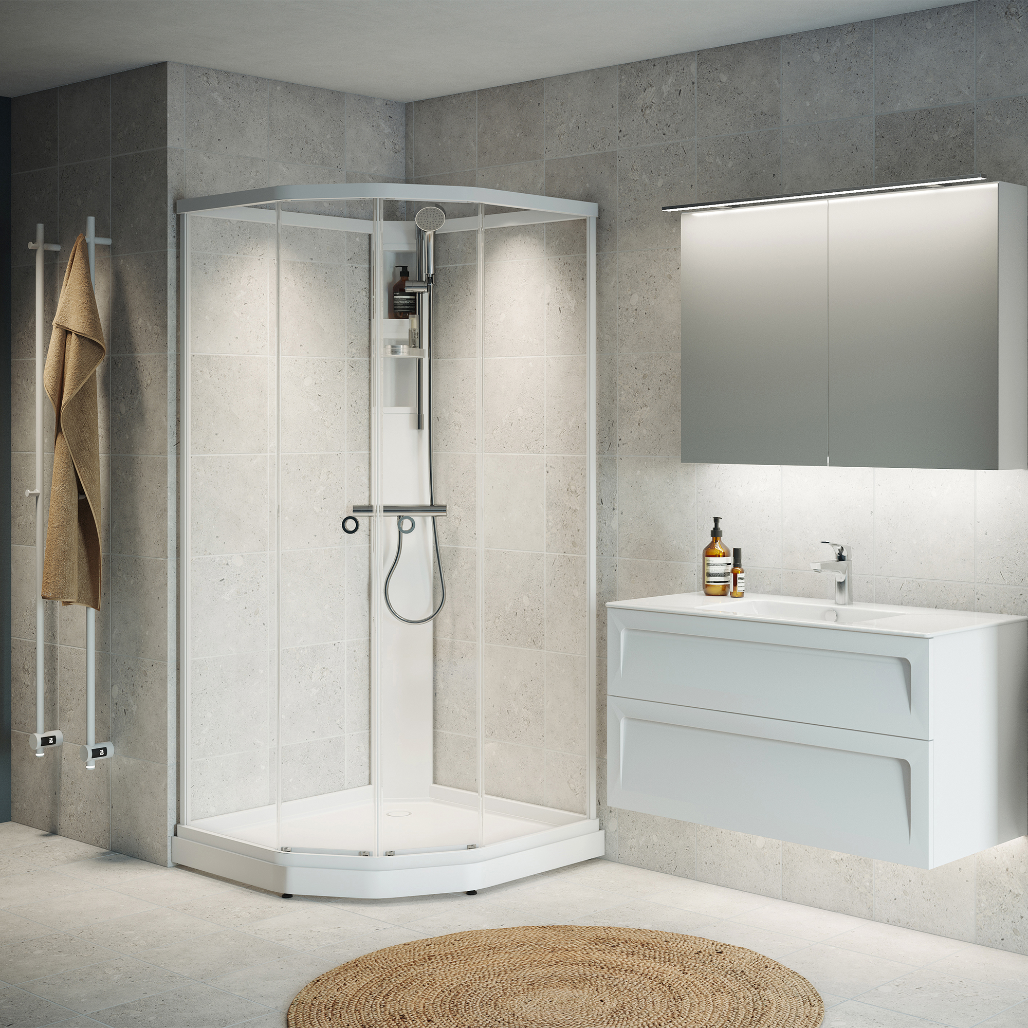 Flow kabin Semi Inklut Bland 91x91 Svart Klar 910x910 mm, Svart Profil, Klarglas