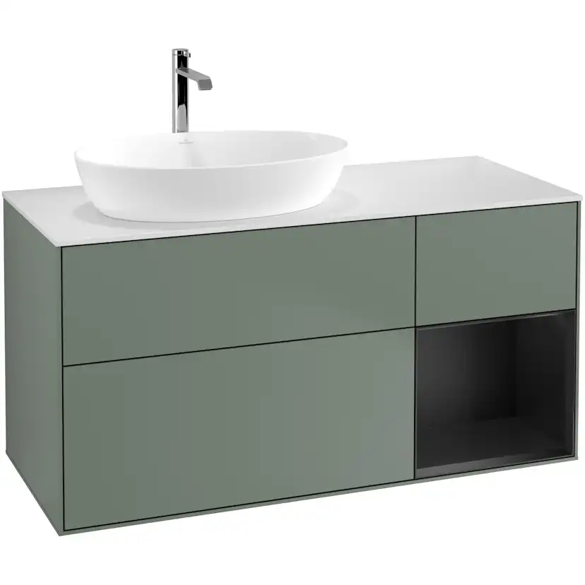 Tvättställsskåp Villeroy & Boch Finion med 3 Lådor Hylla och Bänkskiva för Ocentrerat Tvättställ från Artis & Collaro