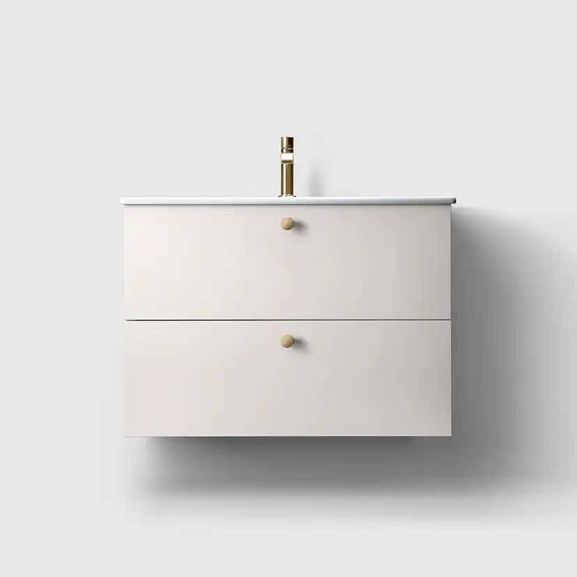 Haven Kommod H3/80S-White-Porcelain Slim Knopp A2 01 Mäss Vitlackerad, Tvättställ Slim i Porslin med Knopp A2.01 i Mässing