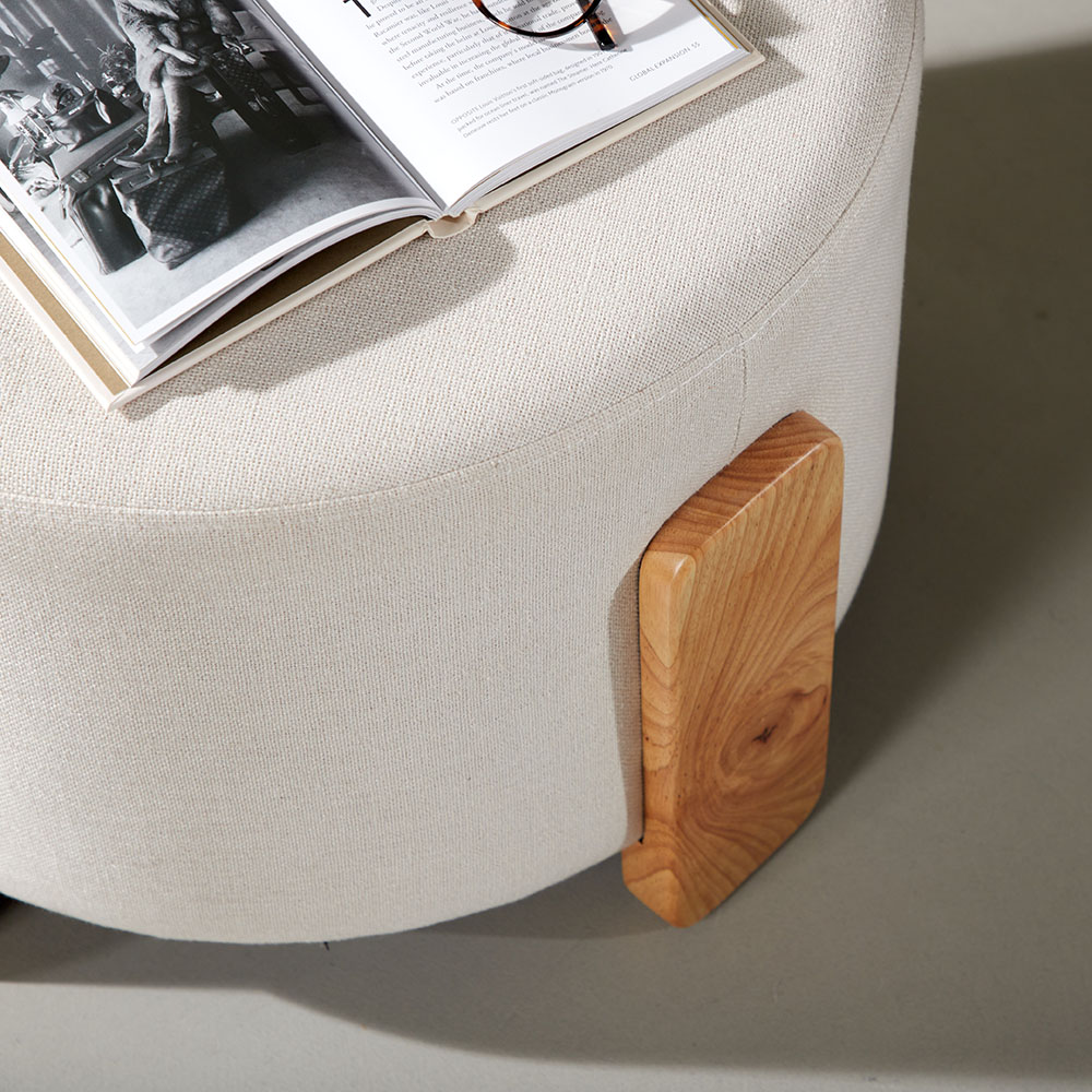 Coffey Ottoman/Pouf - Woodlook / Linen Linen fabric Beige