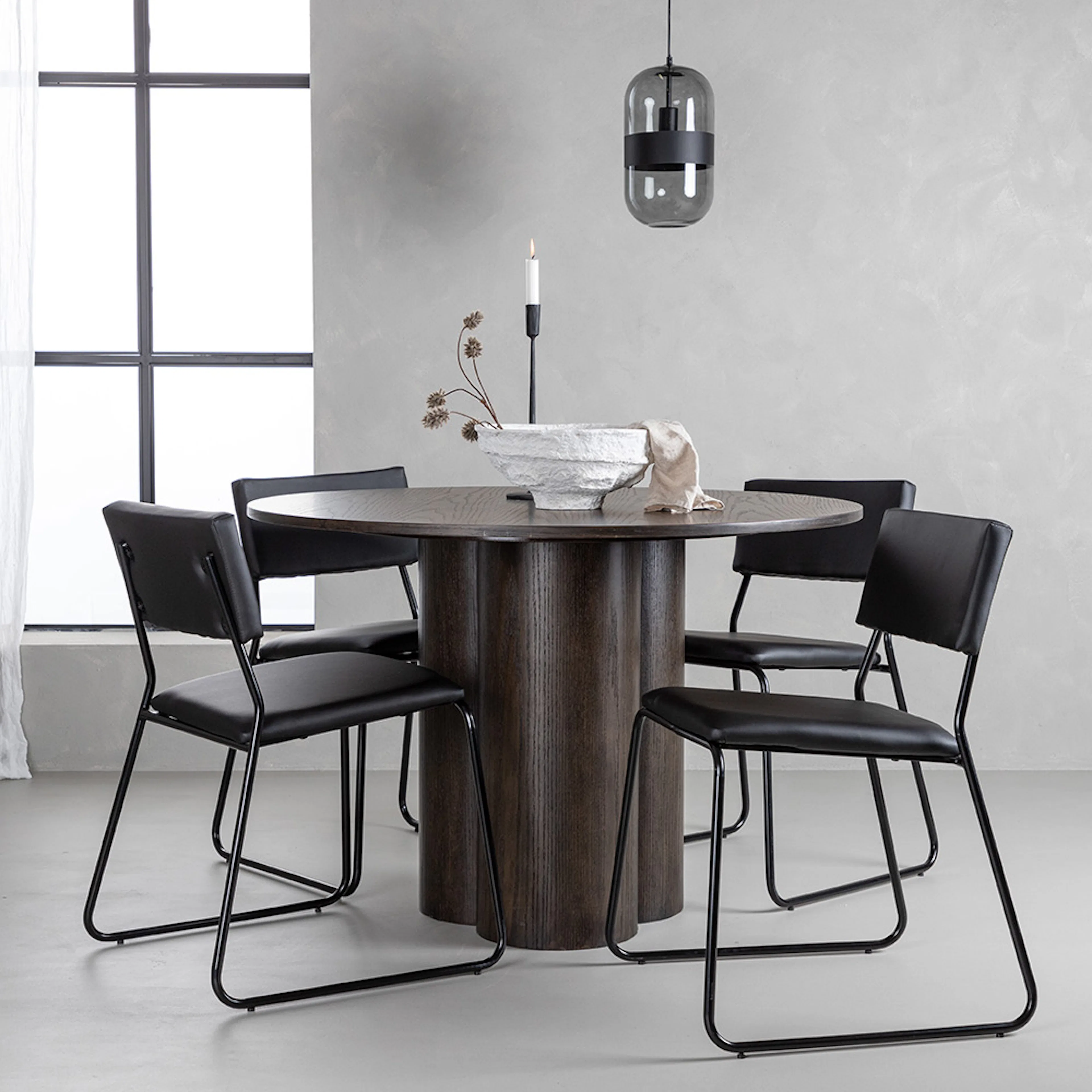 Olivia Dining Table - Mocca / Mocca Veneer +Kenth Chair - Bl Svart/Ek