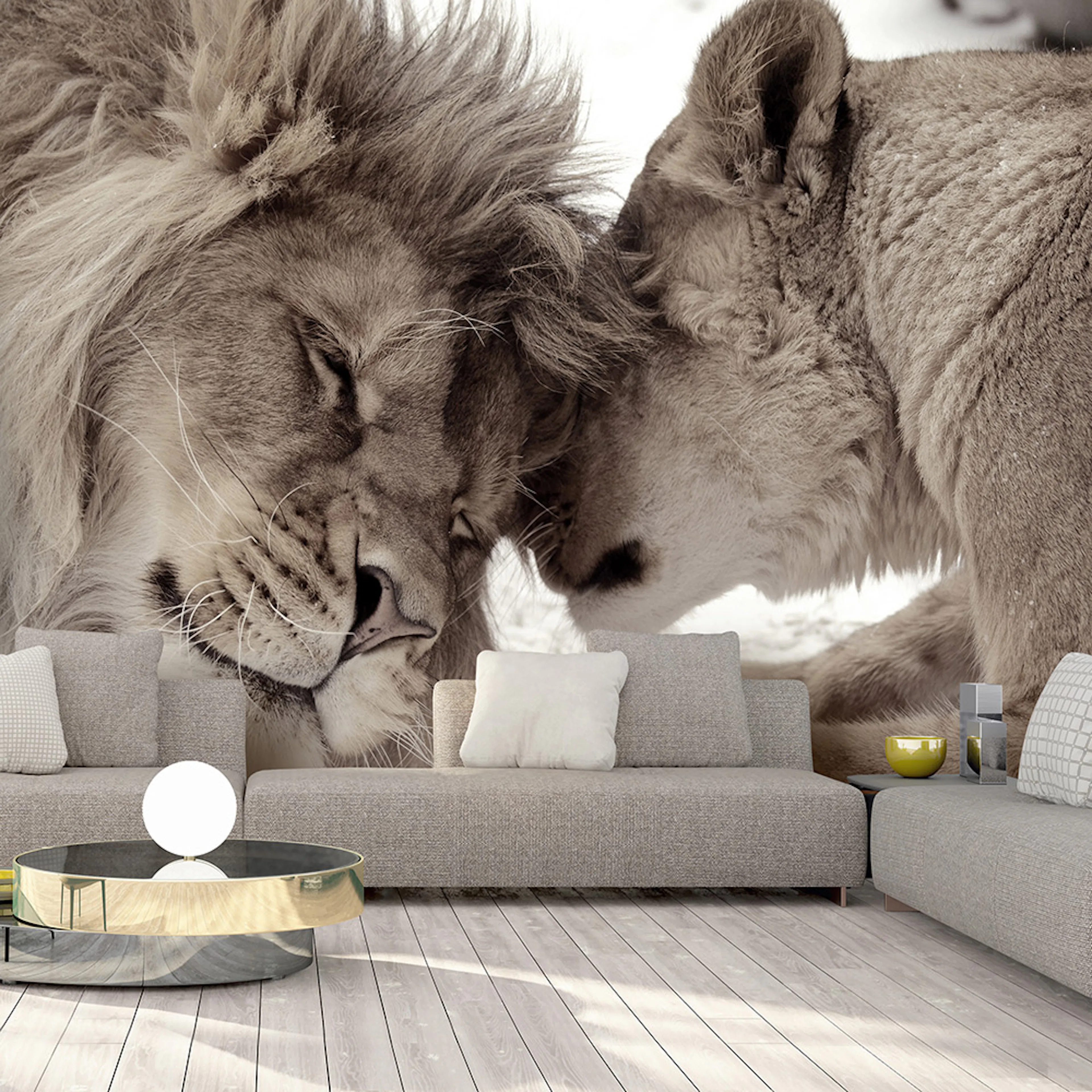 Fototapet Arkiio Lion Tenderness (Sepia)