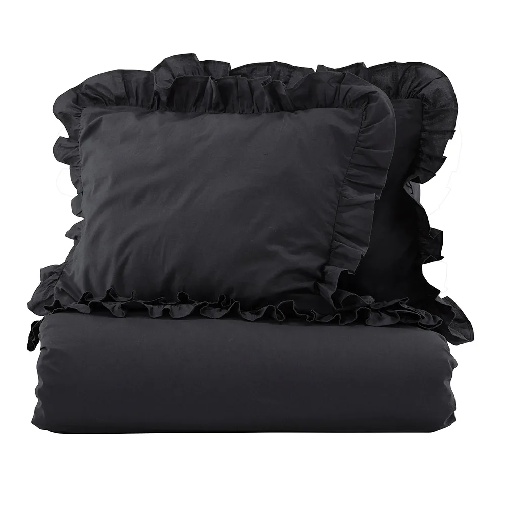 Levi Bed Set Cotton W Ruffle Antracit 240x220 cm Färg: Grå, Mått: 240x220 cm