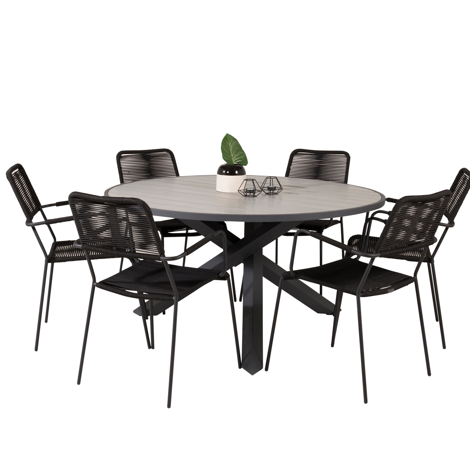 Matgrupp Venture Home Pincy Ø140 med 6 Leon Karmstolar