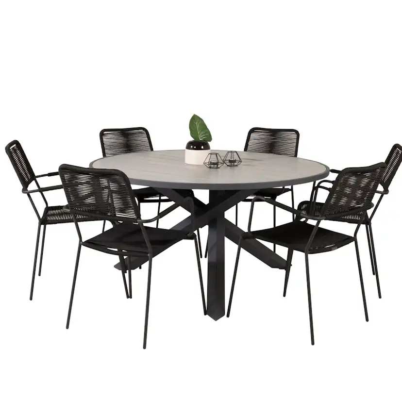 Matgrupp Venture Home Pincy Ø140 med 6 Leon Karmstolar