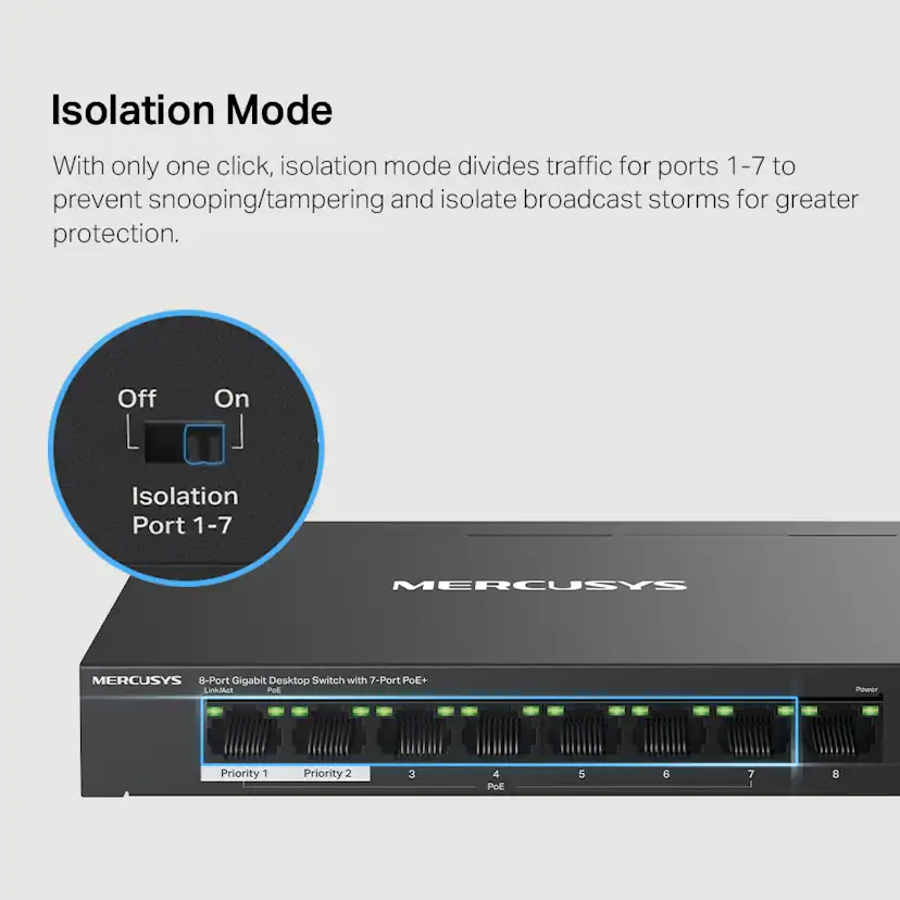 Desktop Switch Mercusys MS108GP 8-Port GIGABIT with 7-Port PoE+