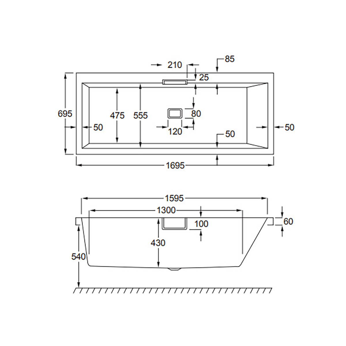 Celsius badkar 1700x700mm rekt. akryl- 1700x700 mm, Höger