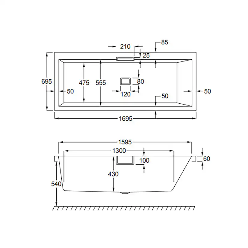 Celsius badkar 1700x700mm rekt. akryl- 1700x700 mm, Höger