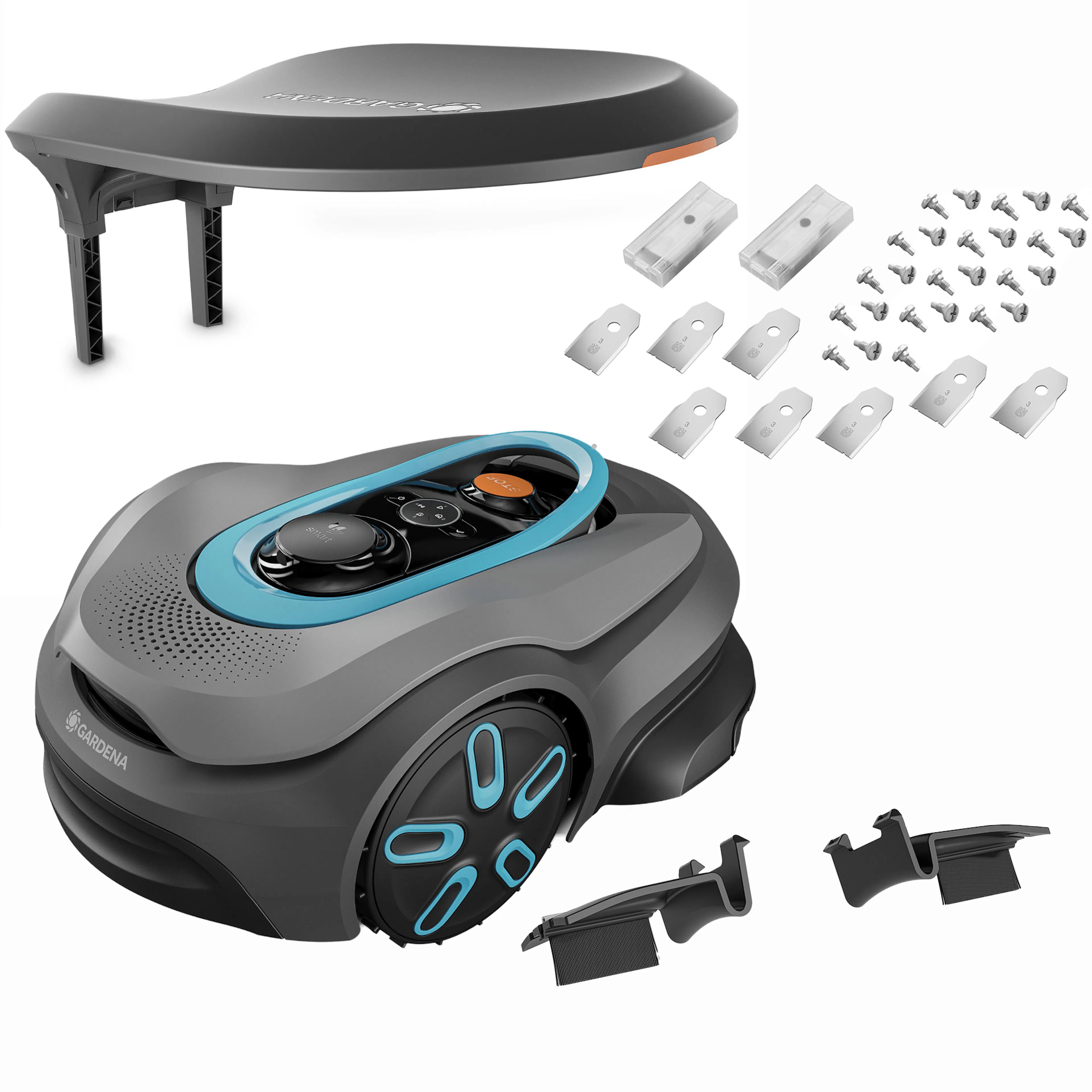Robotgräsklippare Gardena Smart Sileno Sense 400 Utan Slinga Premiumpaket Med Robothus, Reservkniv & Borste