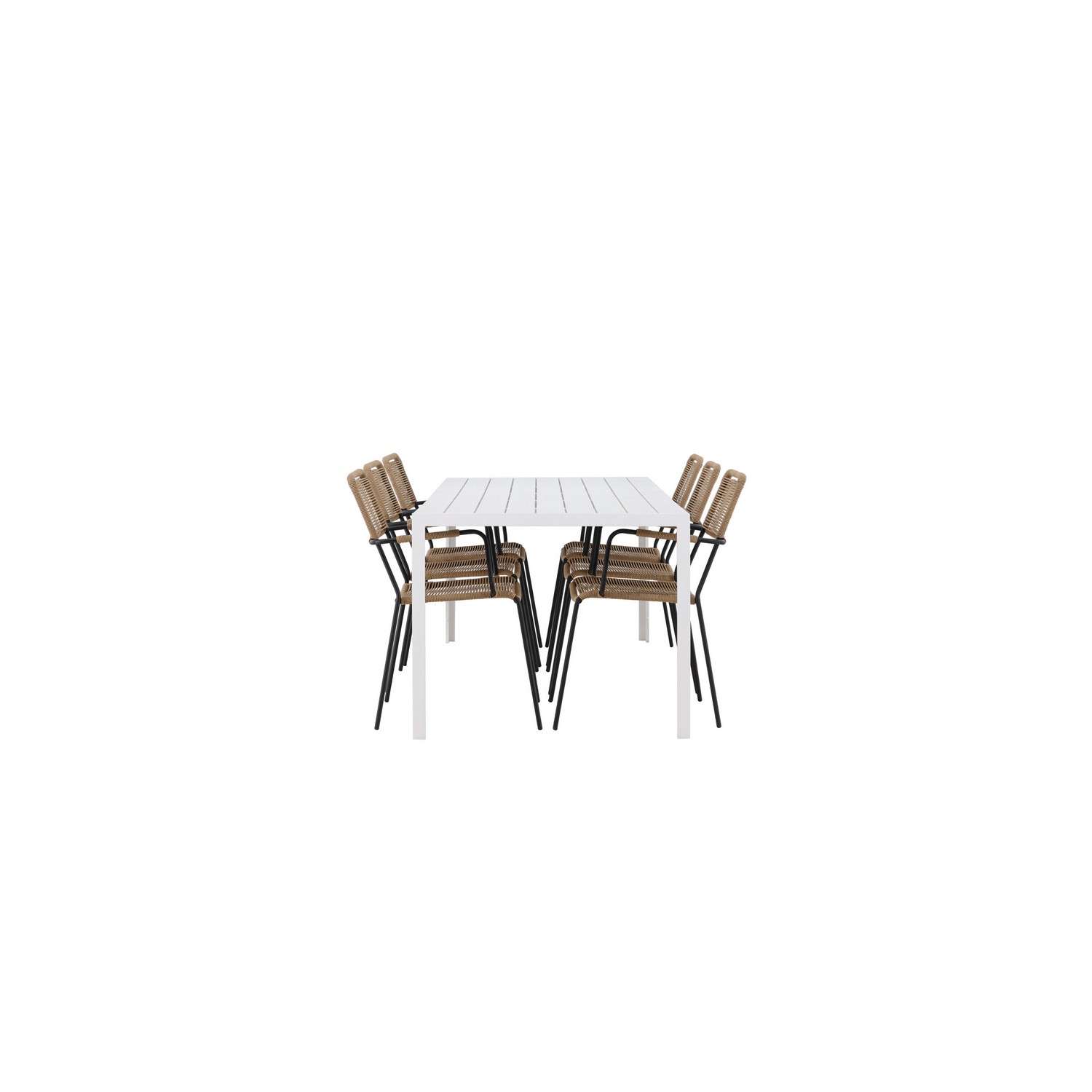 Break Dining Table  - White / White Aintwood +Lindos - Armch Trädgårdsgrupp Venture Home Break med 6 Lindos Karmstolar