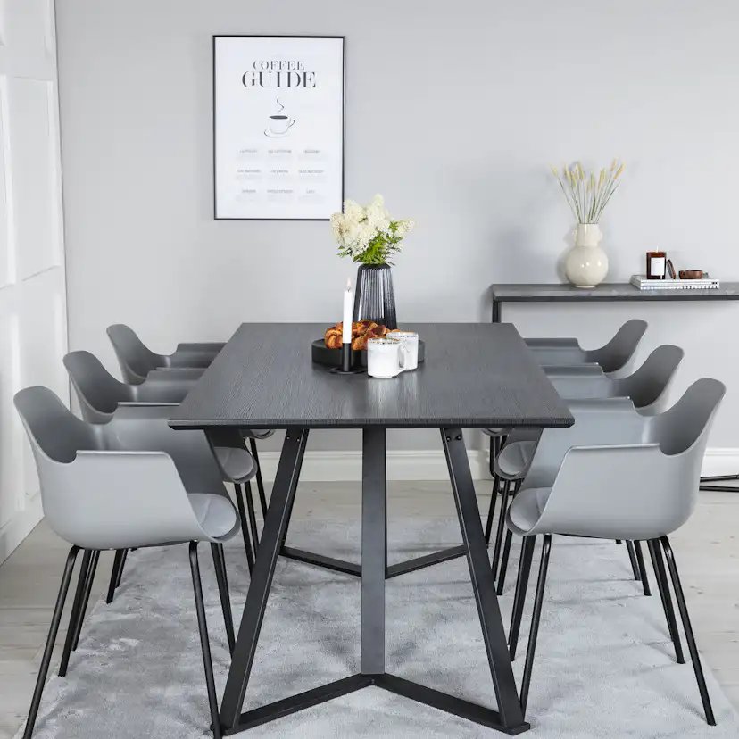 Marina Dining Table - Black top / Black Legs , Comfort Plast Grå