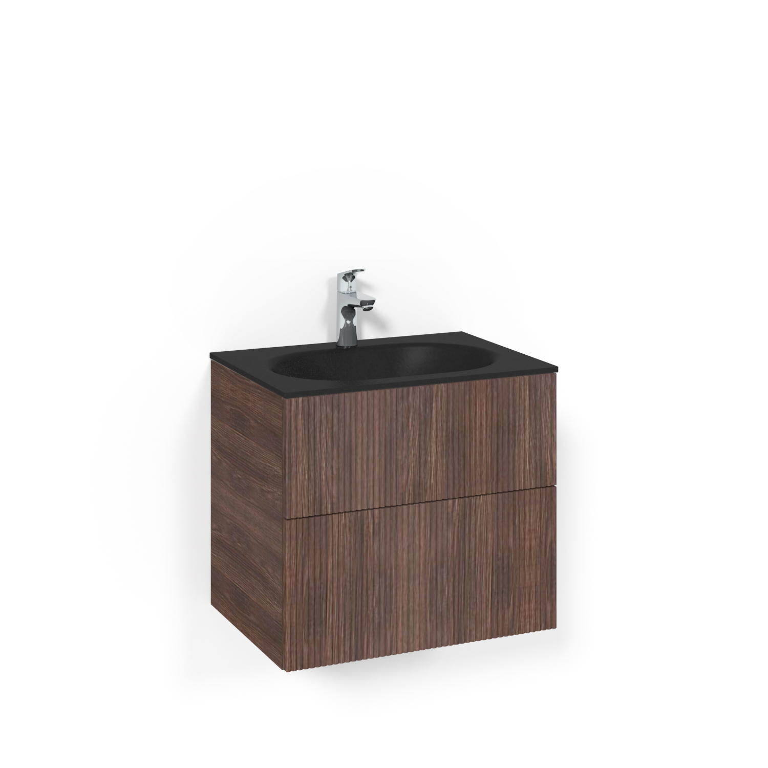 Crown Kom 60x45 B.ask Li MsG Brun Ask, 600 mm, Glastvättställ Mattsvart, Utan Pushfunktion