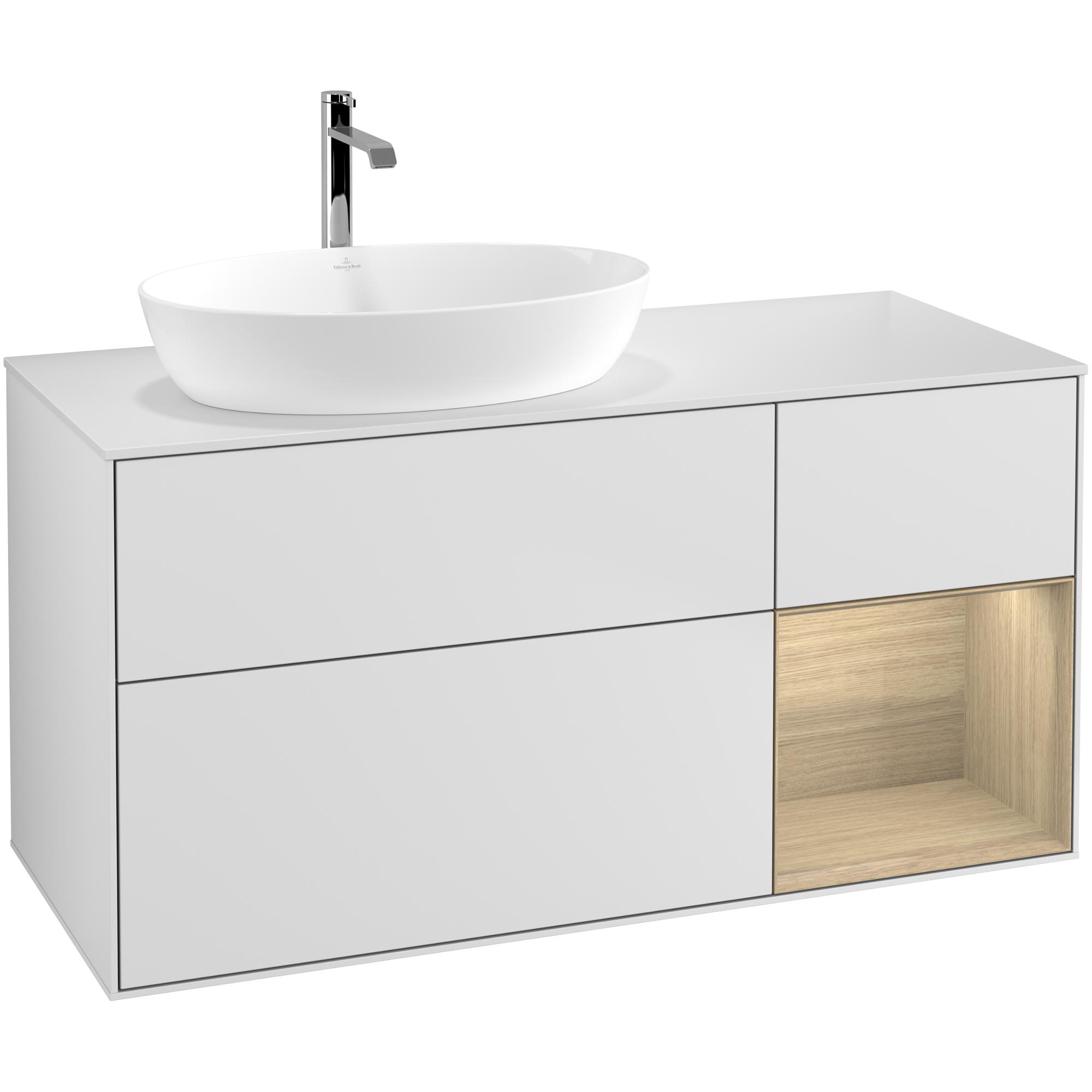 Tvättställsskåp Villeroy & Boch Finion med 3 Lådor Hylla och Bänkskiva för Ocentrerat Tvättställ från Artis & Collaro