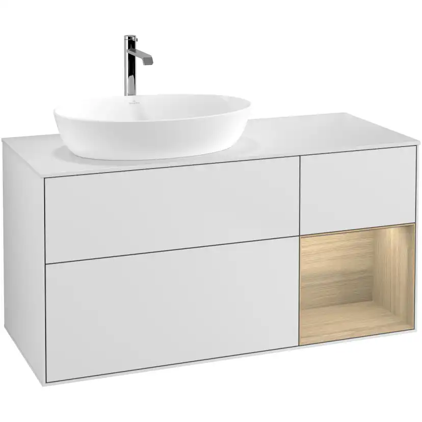 Tvättställsskåp Villeroy & Boch Finion med 3 Lådor Hylla och Bänkskiva för Ocentrerat Tvättställ från Artis & Collaro
