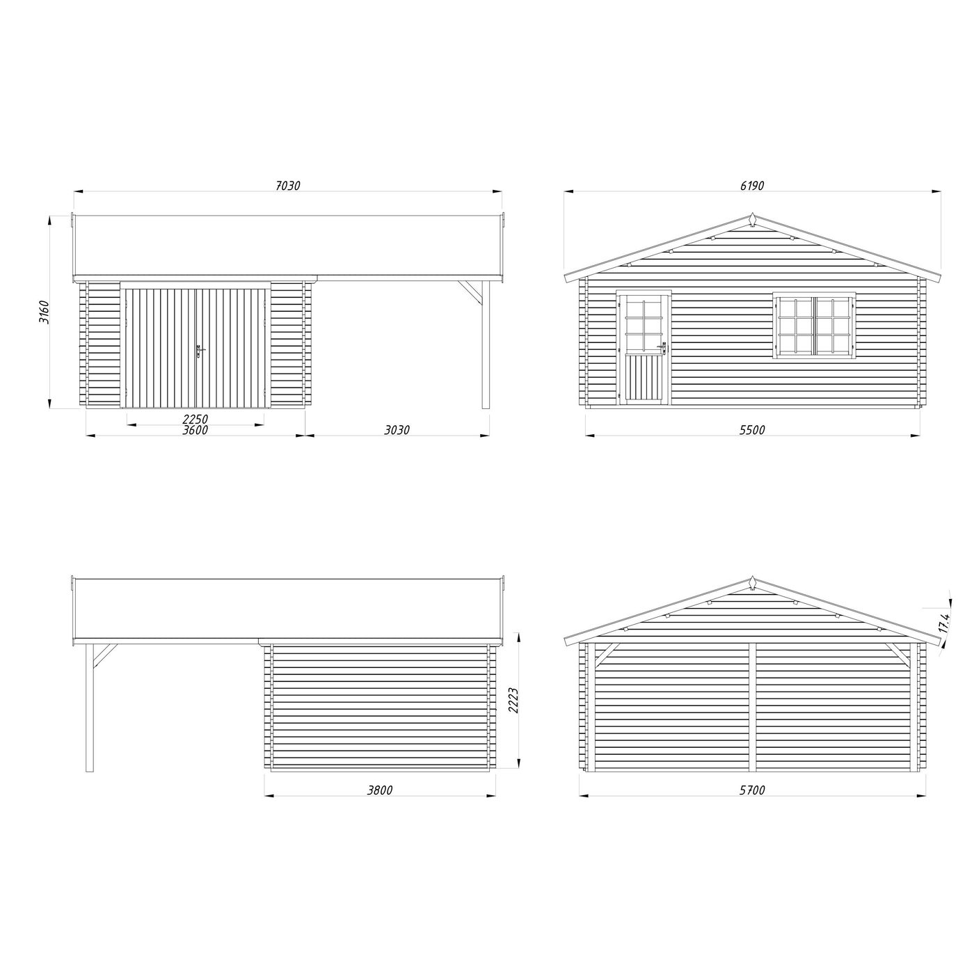 Roger 19,0+16,2 m2 with wooden gate PNT7012W2 Målad grå RAL7012 + vit RAL9016