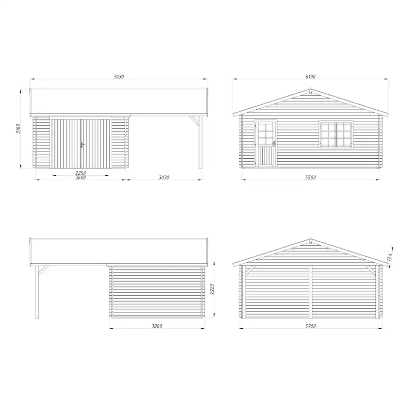 Roger 19,0+16,2 m2 with wooden gate PNT7012W2 Målad grå RAL7012 + vit RAL9016