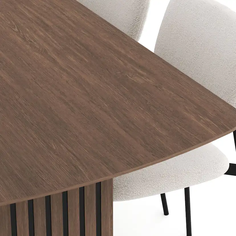Matgrupp Bark Richeto Rektangulärt Matbord 240 cm Rökt Ek med 6 Lowe Matstol Vit