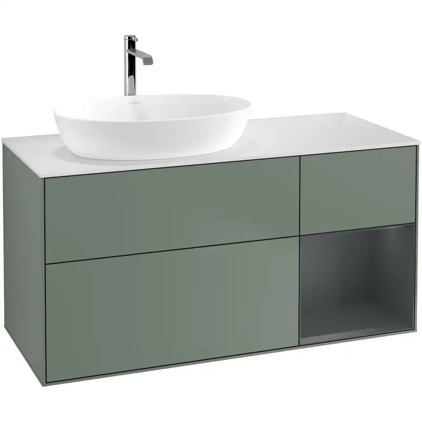 Tvättställsskåp Villeroy & Boch Finion med 3 Lådor Hylla och Bänkskiva för Ocentrerat Tvättställ från Artis & Collaro
