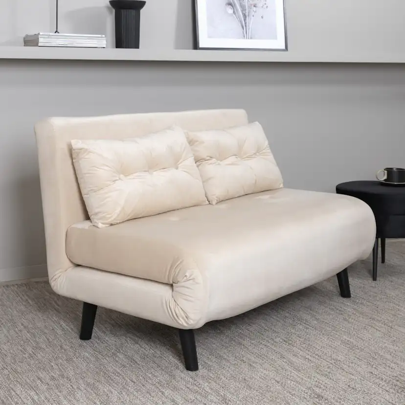 Vicky Folding Bed Double - Black / Beige Velvet Beige