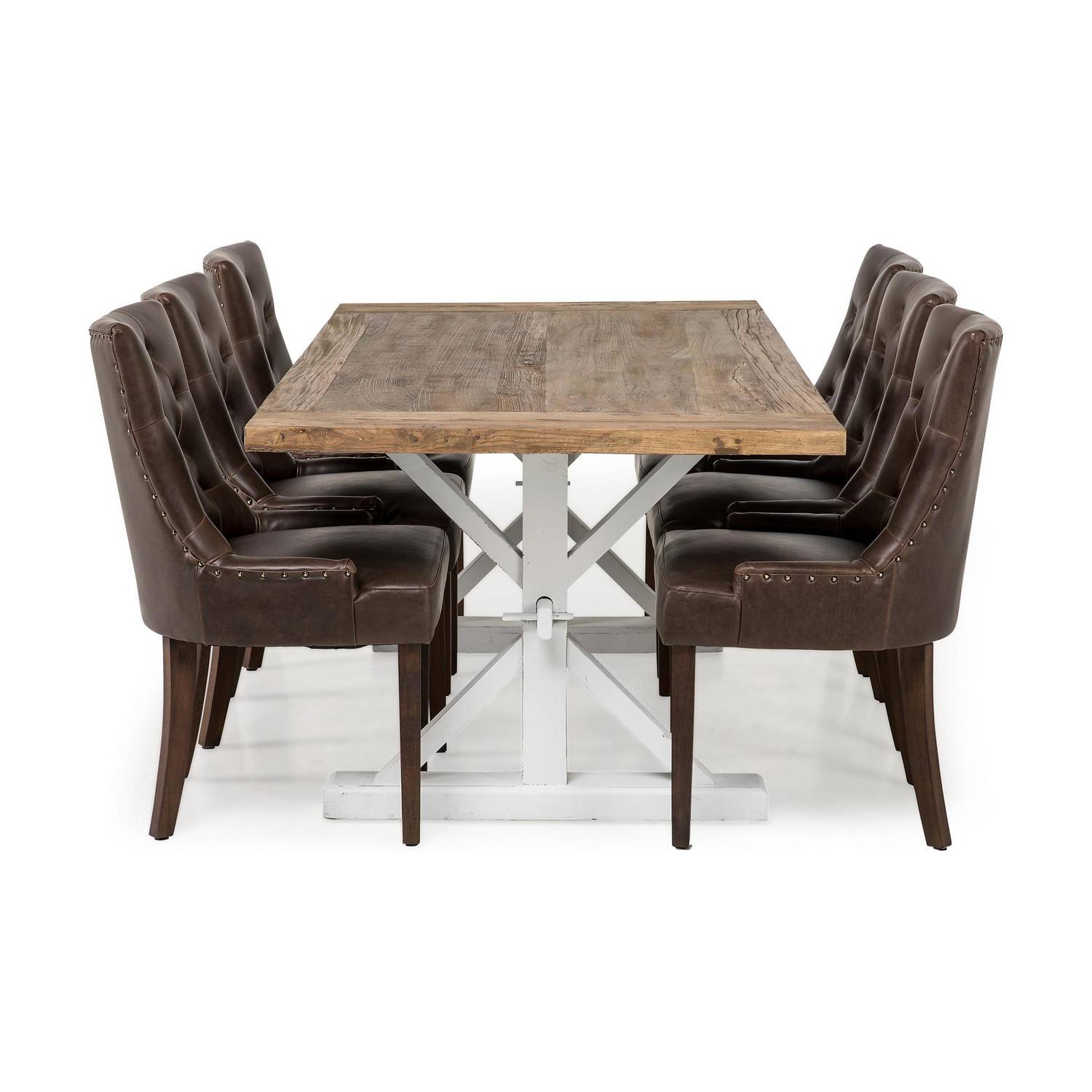 Matgrupp Bloomington Lyon Rektangulärt Matbord 200-290 cm Förlängningsbartt Vit Bas med 6 Tuva Matstol