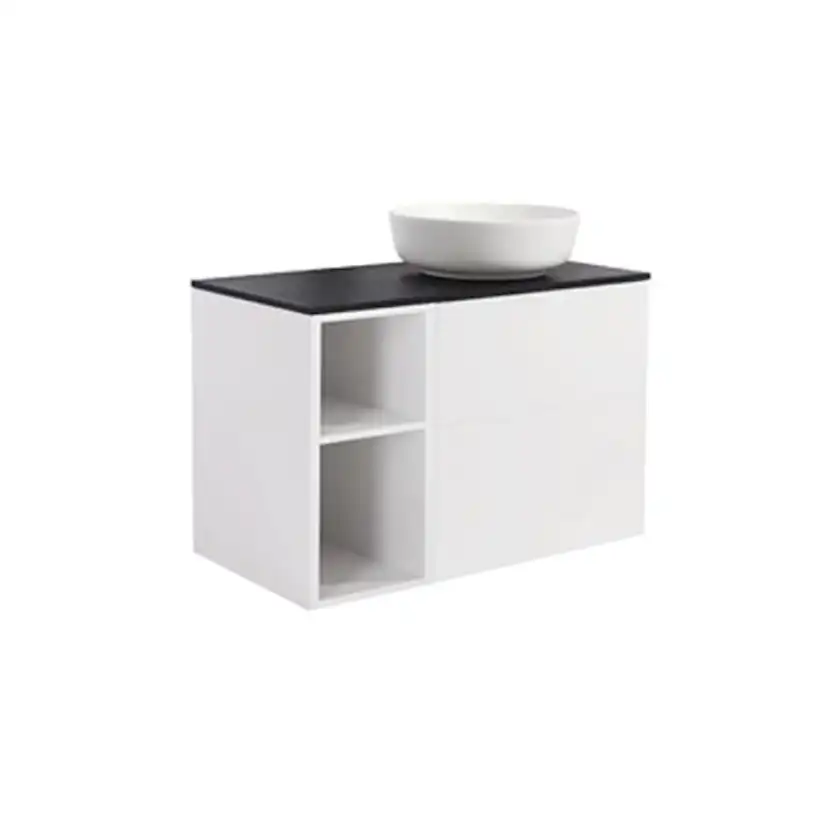 A IS60+30Ö MVIT BS SV+TS RUVIT Färg: Mattvit, Färg Tvättställ: Vit, Färg Bänkskiva: Svart, Rund Form, Storlek: 740x908 mm