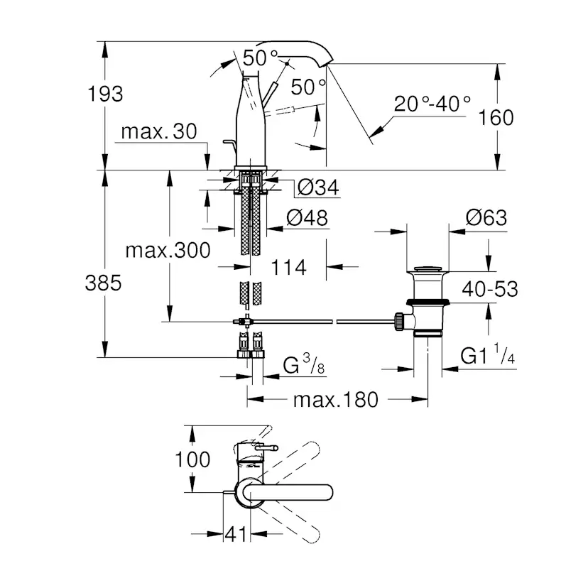 Tvättställsblandare Grohe Essence New 23462 med Lyftventil