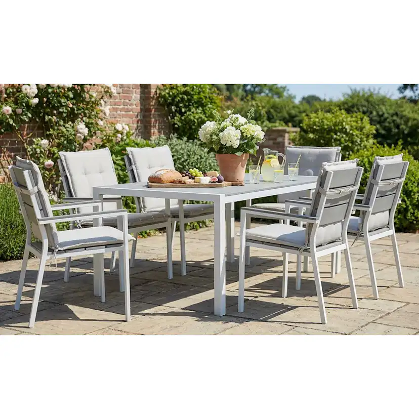 Trädgårdsgrupp Comfort Garden Tunis Matgrupp Utomhus 205x90 + 6 Tunis Stapelstol m Dyna