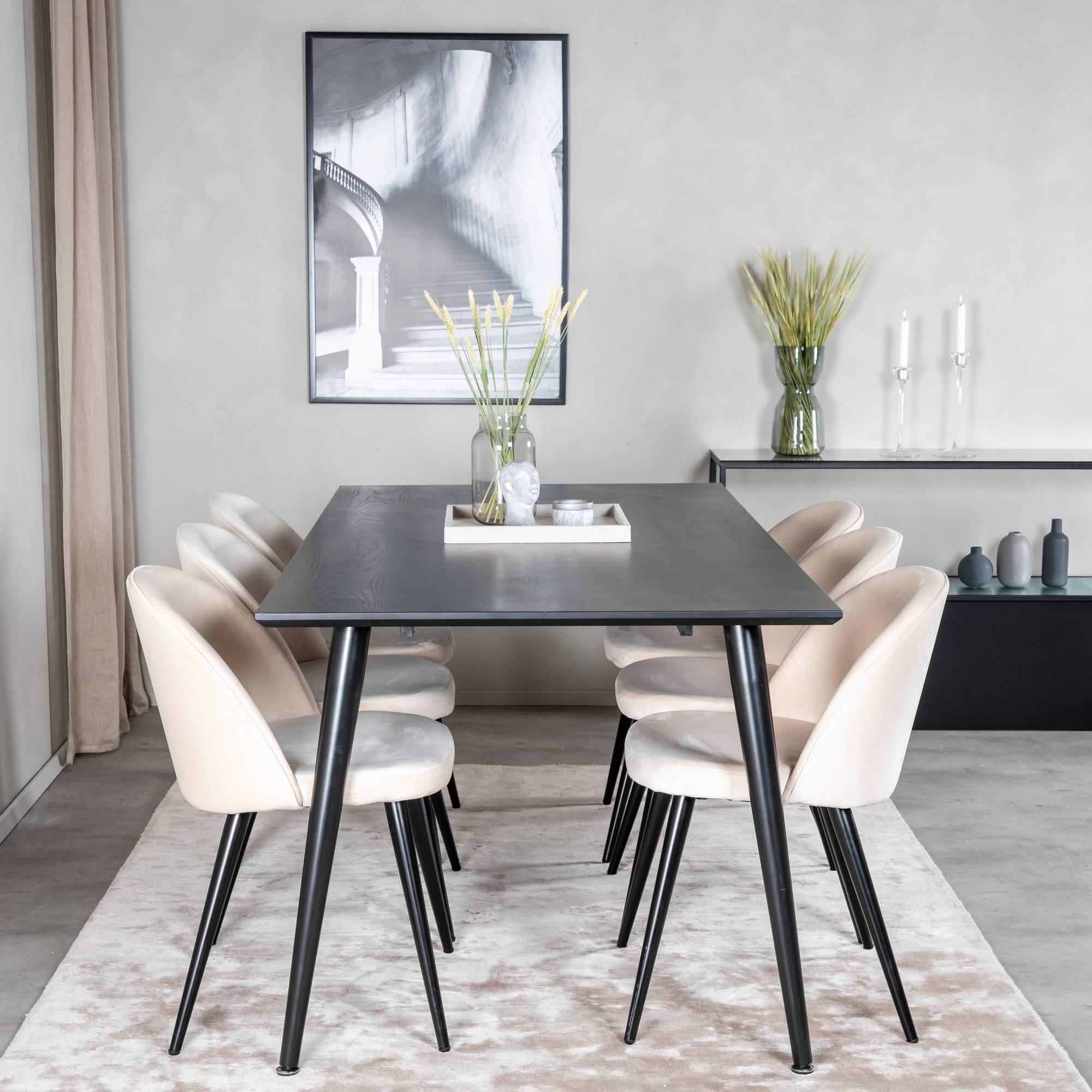 Matgrupp Basic Home Balisa Rektangulärt Matbord 180 cm med 6 Valeri Matstol